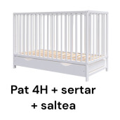 Pat + saltea + Lenjerie cu apărătoare împletită în 4, 240 cm, din CATIFEA + cearșaf + plăpumioară + pernuta slim Deseda LUX Ivory - alb