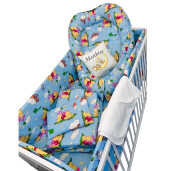 Patut bebe + saltea + Lenjerie de pat CN Winnie pe albastru + cuib + prosop de baie + perna personalizata