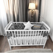 Pat personalizat + saltea + Lenjerie cu apărătoare împletită în 4, 240 cm, din CATIFEA + cearșaf + plăpumioară + pernuta slim Deseda LUX Gri UNI