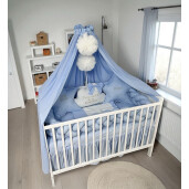 Lenjerie cu apărătoare împletită în 3, 240 cm , 3 perne deco + cearșaf + păturică Deseda Deseda Albastru pal