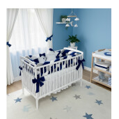 OTL Lenjerie de pat din catifea Bleumarin-gri -alb cu apărătoare împletită în 4 și perne stea și luna Deseda