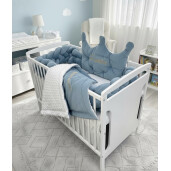 OTL Lenjerie de pat cu Coroniță catifea + apărătoare din catifea împletită in 4, Velvet Albastru deschis prafuit