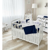 Lenjerie de pat din CATIFEA Bleumarin Bej cu apărătoare împletită în 3 și perne deco steluțe mincky alb și norisor Deseda