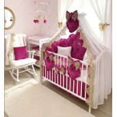 Pat + Saltea + Lenjerie pătuț bebeluși Prince din Catifea cu apărători matlasate, cearșaf, cuvertură pat și pernuta și baldachin cu suport 
