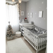 Lenjerie cu apărătoare împletită 180 cm + cearșaf + păturică + pernuta formare cap Deseda Mix Fulgi de nea