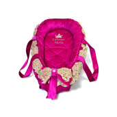 Cuib baby nest bebelusi DeLuxe din Catifea, Personalizat si cu dantela Aurie, mânere, salteluta matlasata detașabilă Deseda Roz ciclam inchis