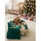 Cuib transformabil cu laterala împletită + paturica personalizata Deseda Catifea Verde crud- auriu