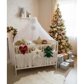 Lenjerie de pat din CATIFEA Bej aurie cu apărătoare împletită în 3, port bebe și perne deco steluța și norisor Deseda