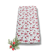Cearsaf de pat din Finet - Flanel de iarna, cu elastic roata, Reni pe rosu