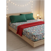 Cearsaf de pat din Finet - Flanel de iarna, cu elastic roata, Mos Craciun pe gri