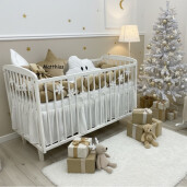 Lenjerie de pat din CATIFEA Bej aurie cu apărătoare împletită în 3, port bebe și perne deco steluța și norisor Deseda