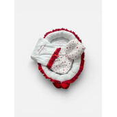 Set 4 piese Cuib baby nest bebelusi cu volanase + paturica + pernuta formare cap, Inimioare rosii LUX by Deseda
