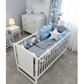 Lenjerie de pat cu 3 pernute norisori si impletitura Stelute + lenjerie pat matrimonial Momente Deseda