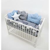 Lenjerie de pat cu 3 pernute norisori si impletitura Stelute + lenjerie pat matrimonial Momente Deseda