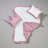 Paturica Personalizata din catifea si mincky alb, cu volanase asortate