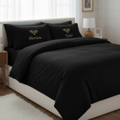 Lenjerie de pat 2 persoane Personalizata Damasc Negru LUX by Deseda