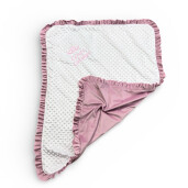 Paturica Personalizata din catifea si mincky alb, cu volanase asortate