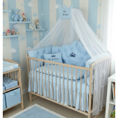 Pat + saltea + Lenjerie de pat Minunea mea, cu apărători matlasate+ lenjerie cu fundițe+ baldachin cu suport și inimioara Baby blue