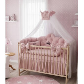 Lenjerie pătuț bebeluși cu apărători matlasate, cearșaf, păturică și pernuta Minunea mea Roz pudra