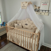 Pat + saltea + Lenjerie de pat Minunea mea, cu apărători matlasate+ lenjerie cu fundițe+ baldachin cu suport și inimioara Baby blue