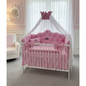 Lenjerie pătuț bebeluși cu apărători matlasate, cearșaf, păturică și pernuta Minunea mea Roz 