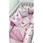 Lenjerie cu 6 bucati Perne Lungi protectii laterale patut 120x60 cm, cearșaf, păturică și pernuta Deseda Balerine