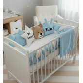 Lenjerie cu apărătoare împletită în 3, 240 cm, 4 perne deco Jucariile mele Deseda Baby blue