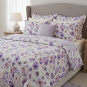 Lenjerie de pat din bumbac satinat 3D, pt 2 persoane Deseda Flori lila