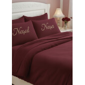 Lenjerie de pat Personalizata cu mesaj, Cadou Nasi Bordo 2 persoane LUX by Deseda