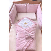 2 in 1 Port bebe si plapumioara Personalizata bebelusi Catifea si volanas LUX by Deseda Roz baby