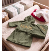 Halat capod de baie bebeluși Personalizat, din frotir de bumbac Deseda Verde army