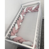 Apărătoare laterala pat bumper împletită 240 cm, 2 în 1, Deseda Roz pudra - alb