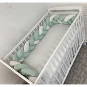 Apărătoare laterala pat bumper împletită 240 cm, 2 în 1, Deseda Verde menta pal - alb